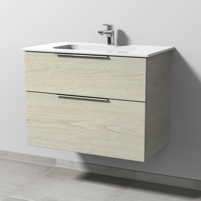 Sanipa 3way Kombination mit Keramikwaschtisch Design 80 cm, 2 Auszüge mit Aufsatz-Griff