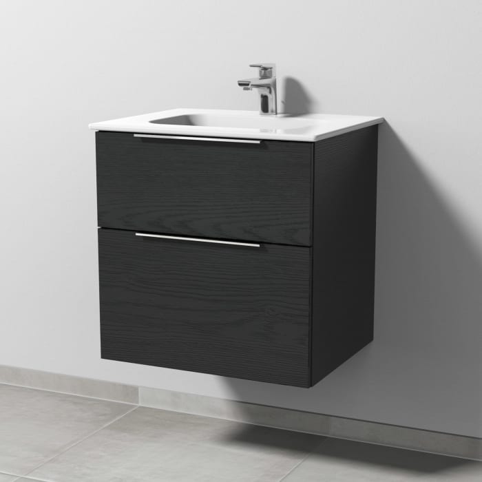 Sanipa 3way Kombination mit Keramikwaschtisch Design 60 cm, 2 Auszüge mit Aufsatz-Griff