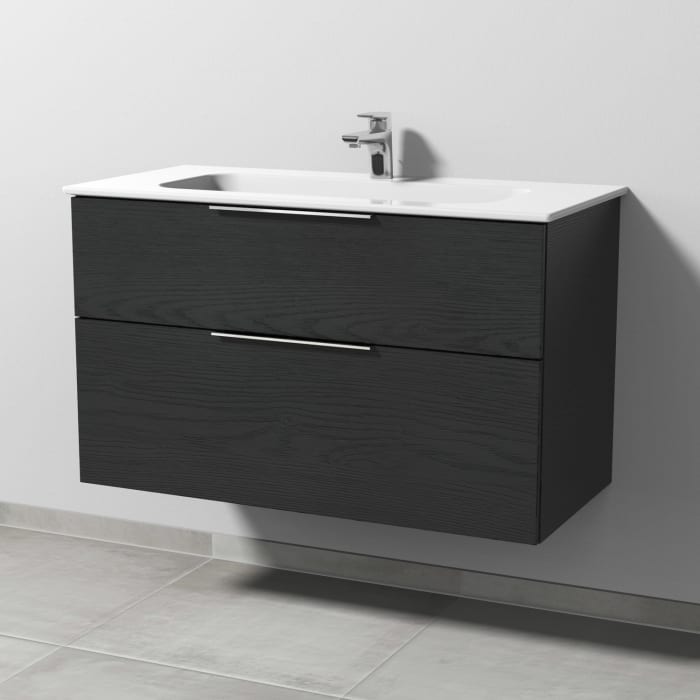 Sanipa 3way Kombination mit Keramikwaschtisch Design 100 cm, 2 Auszüge mit Aufsatz-Griff