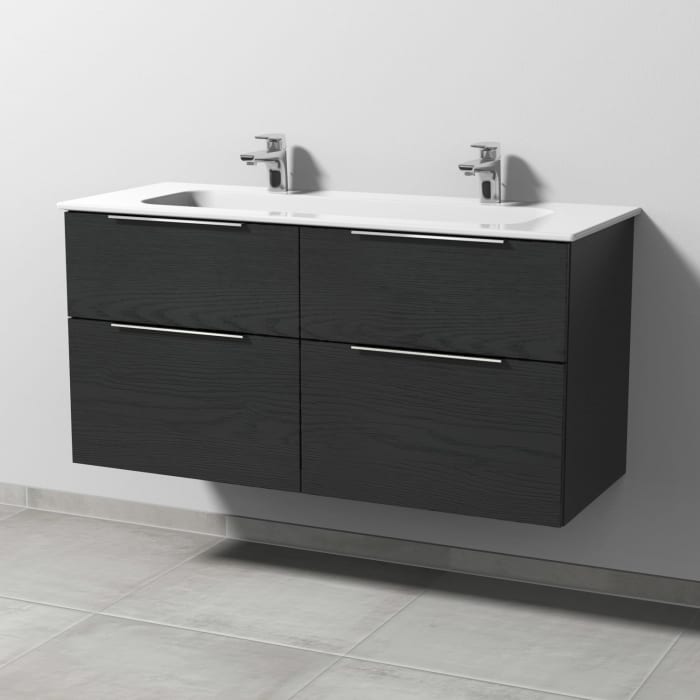 Sanipa 3way Kombination mit Keramik-Doppelwaschtisch Design 120 cm, 4 Auszüge mit Aufsatz-Griff