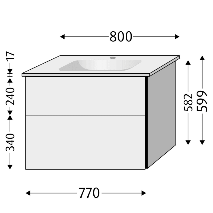 Sanipa 3way Kombination mit Keramikwaschtisch Design 80 cm, 2 Auszüge mit Push to open
