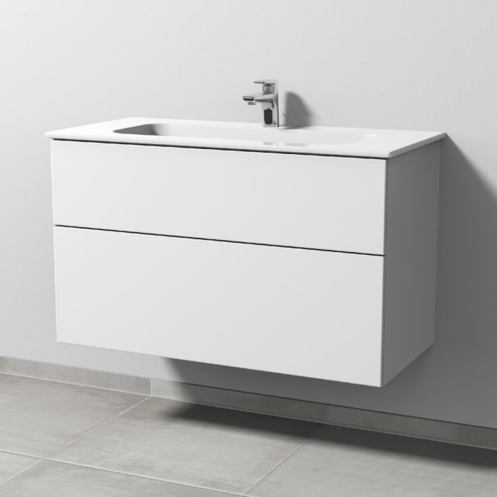 Sanipa 3way Kombination mit Keramikwaschtisch Design 100 cm, 2 Auszüge mit Push to open