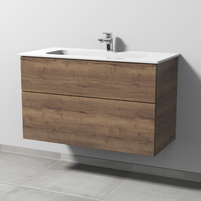 Sanipa 3way Kombination mit Keramikwaschtisch Design 100 cm, 2 Auszüge mit Push to open