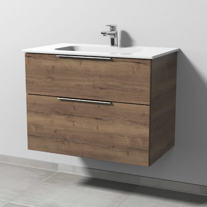 Sanipa 3way Kombination mit Keramikwaschtisch Design 80 cm, 2 Auszüge mit Aufsatz-Griff