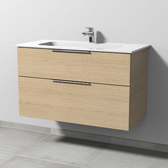 Sanipa 3way Kombination mit Keramikwaschtisch Design 100 cm, 2 Auszüge mit Aufsatz-Griff