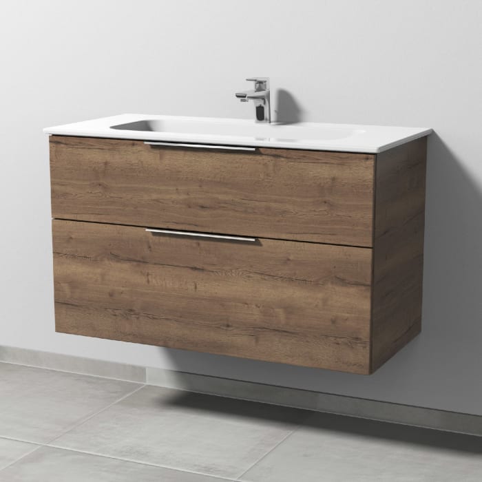 Sanipa 3way Kombination mit Keramikwaschtisch Design 100 cm, 2 Auszüge mit Aufsatz-Griff