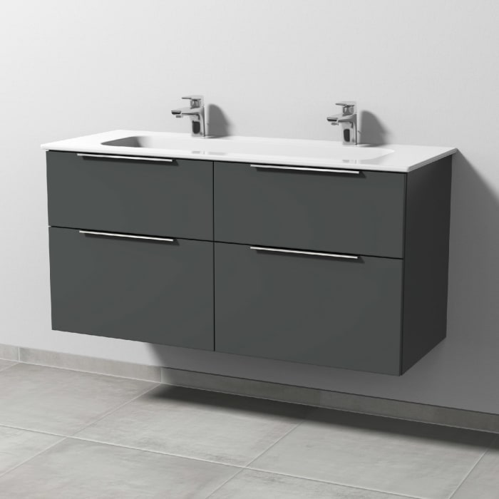 Sanipa 3way Kombination mit Keramik-Doppelwaschtisch Design 120 cm, 4 Auszüge mit Aufsatz-Griff