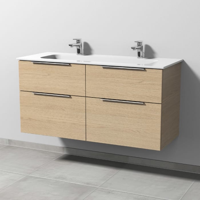 Sanipa 3way Kombination mit Keramik-Doppelwaschtisch Design 120 cm, 4 Auszüge mit Aufsatz-Griff