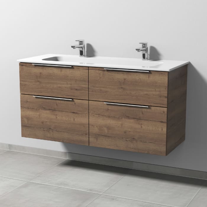 Sanipa 3way Kombination mit Keramik-Doppelwaschtisch Design 120 cm, 4 Auszüge mit Aufsatz-Griff