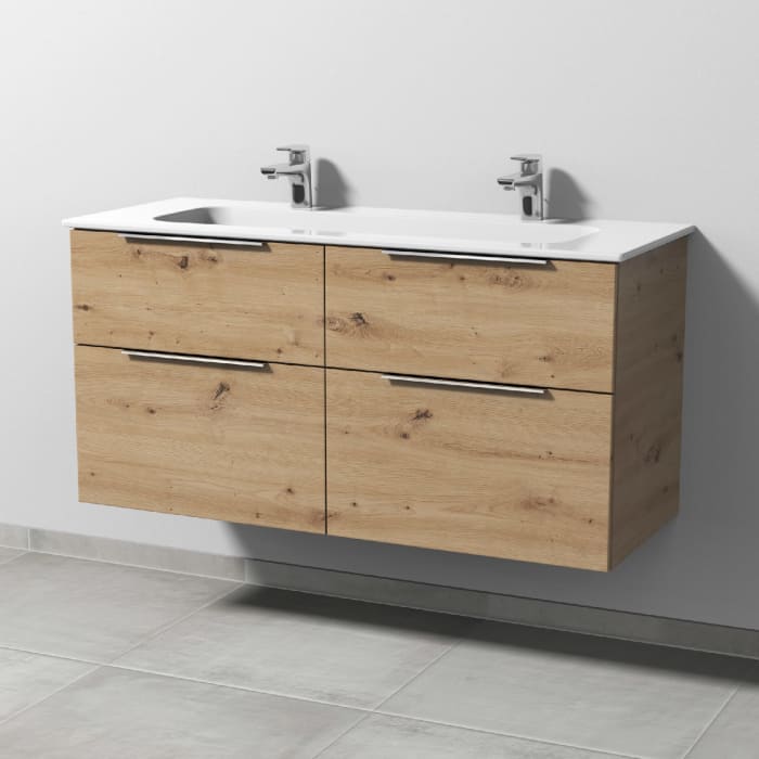 Sanipa 3way Kombination mit Keramik-Doppelwaschtisch Design 120 cm, 4 Auszüge mit Aufsatz-Griff