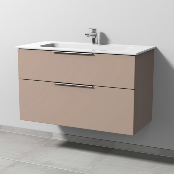 Sanipa 3way Kombination mit Keramikwaschtisch Design 100 cm, 2 Auszüge mit Aufsatz-Griff