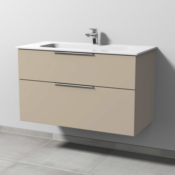 Sanipa 3way Kombination mit Keramikwaschtisch Design 100 cm, 2 Auszüge mit Aufsatz-Griff