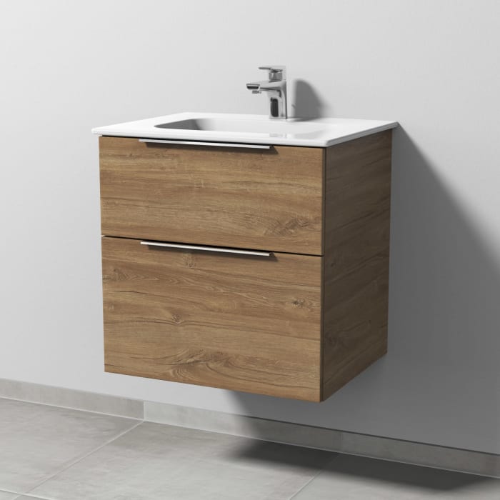 Sanipa 3way Kombination mit Keramikwaschtisch Design 60 cm, 2 Auszüge mit Aufsatz-Griff