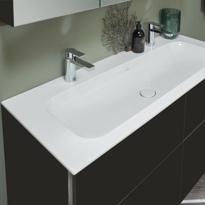 Sanipa 3way Kombination mit Keramik-Doppelwaschtisch Finion 120 cm, 4 Auszüge mit Griff-Leiste