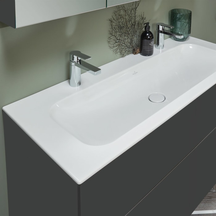 Sanipa 3way Unterschrank 100 cm, 2 Auszüge, Push to open mit Villeroy & Boch Finion Doppelwaschtisch