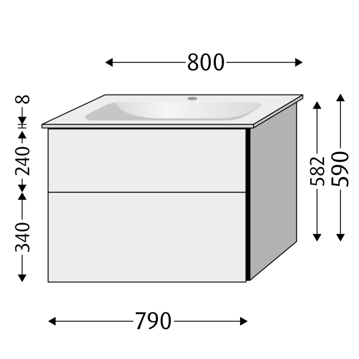 Sanipa 3way Unterschrank 80 cm, 2 Auszüge, Push to open mit Villeroy & Boch Finion Waschtisch