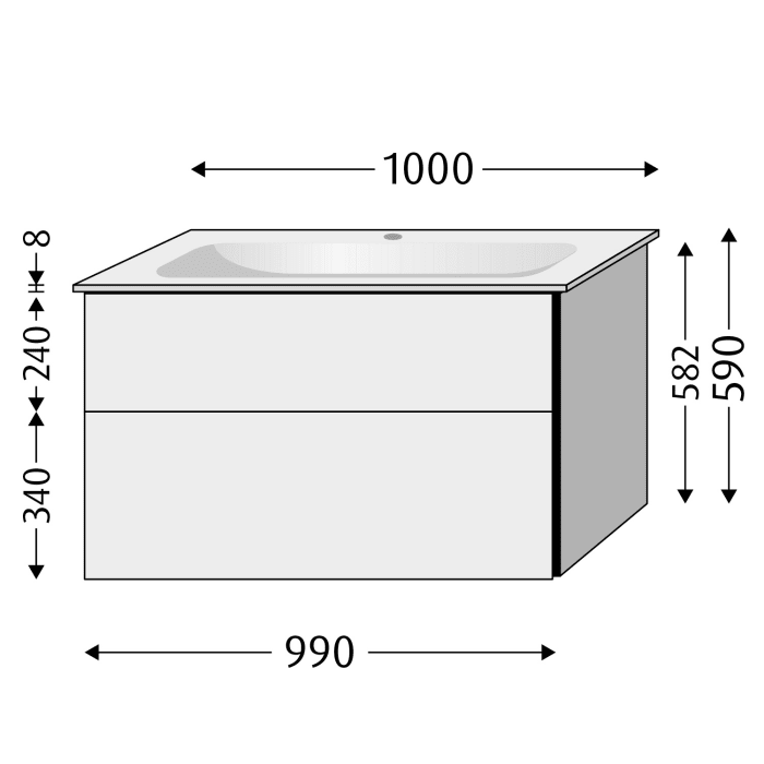 Sanipa 3way Unterschrank 100 cm, 2 Auszüge, Push to open mit Villeroy & Boch Finion Waschtisch