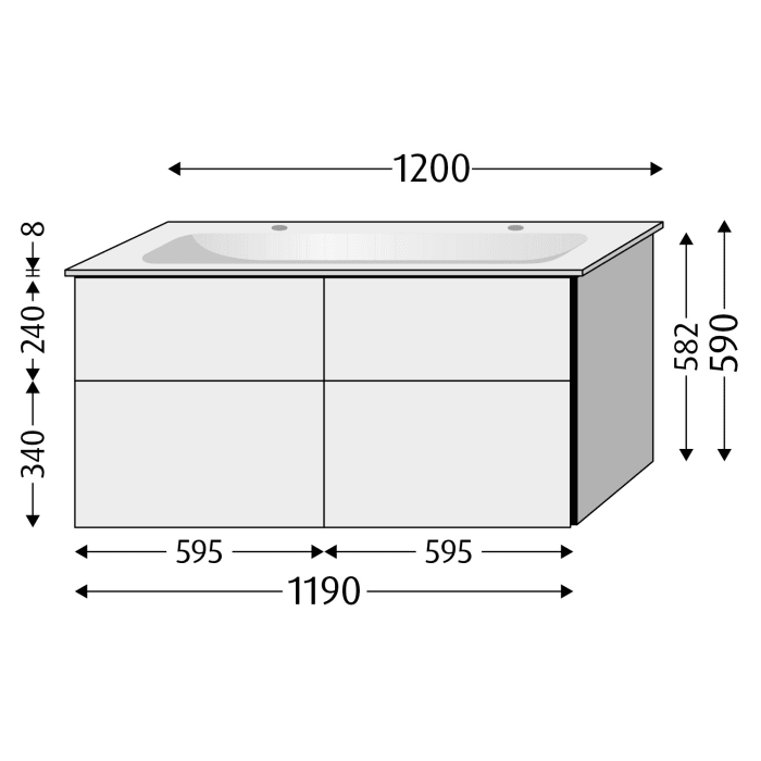 Sanipa 3way Kombination mit Keramik-Doppelwaschtisch Finion 120 cm, 4 Auszüge mit Push to open