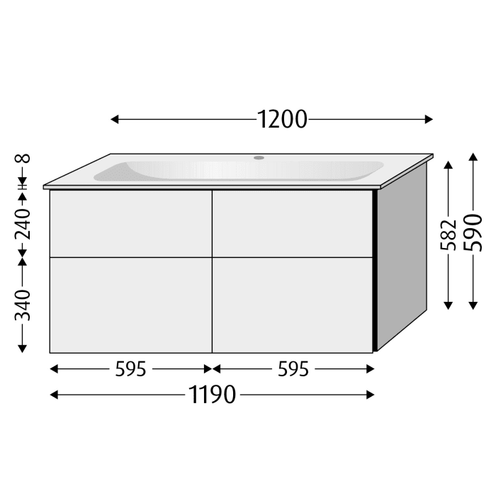 Sanipa 3way Kombination mit Keramikwaschtisch Finion  120 cm, 4 Auszüge mit Aufsatz-Griff