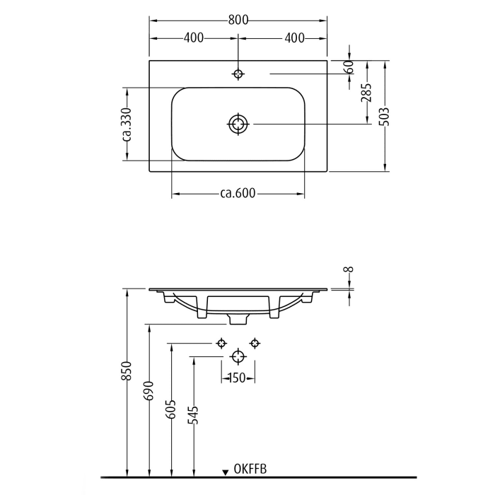 Sanipa 3way Kombination mit Keramikwaschtisch Finion 80 cm, 2 Auszüge mit Griff-Leiste