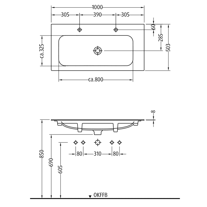 Sanipa 3way Unterschrank 100 cm, 2 Auszüge, Push to open mit Villeroy & Boch Finion Doppelwaschtisch