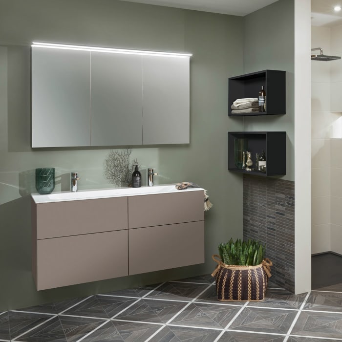 Sanipa 3way Unterschrank 120 cm, 4 Auszüge, Push to open mit Villeroy & Boch Finion Doppelwaschtisch