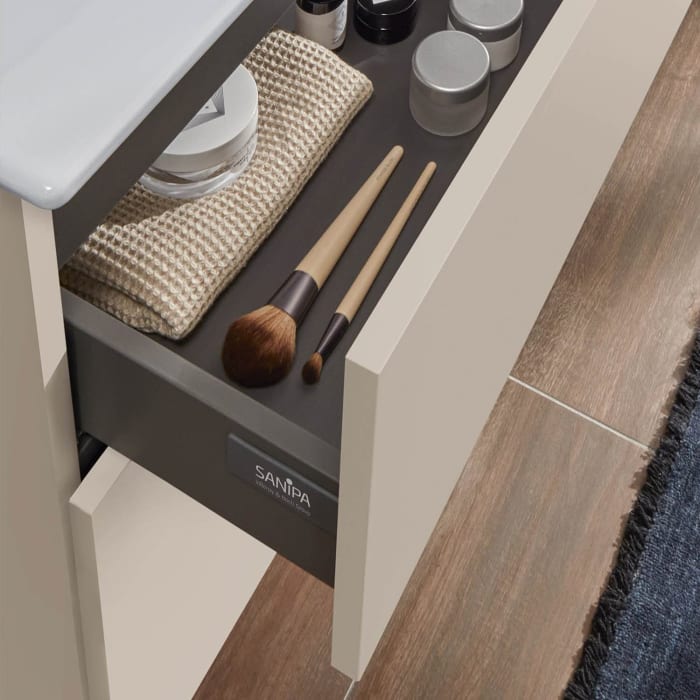 Sanipa 3way Kombination mit Keramik-Doppelwaschtisch Finion 100 cm, 2 Auszüge mit Push to open