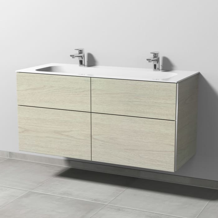 Sanipa 3way Kombination mit Keramik-Doppelwaschtisch Finion 120 cm, 4 Auszüge mit Griff-Leiste