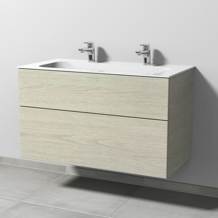 Sanipa 3way Unterschrank 100 cm, 2 Auszüge, Push to open mit Villeroy & Boch Finion Doppelwaschtisch