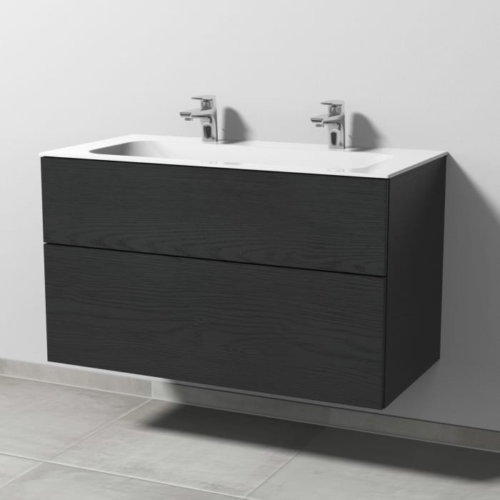 Sanipa 3way Unterschrank 100 cm, 2 Auszüge, Push to open mit Villeroy & Boch Finion Doppelwaschtisch