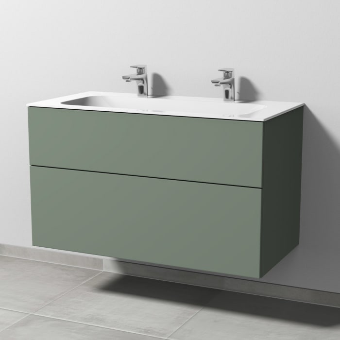 Sanipa 3way Unterschrank 100 cm, 2 Auszüge, Push to open mit Villeroy & Boch Finion Doppelwaschtisch