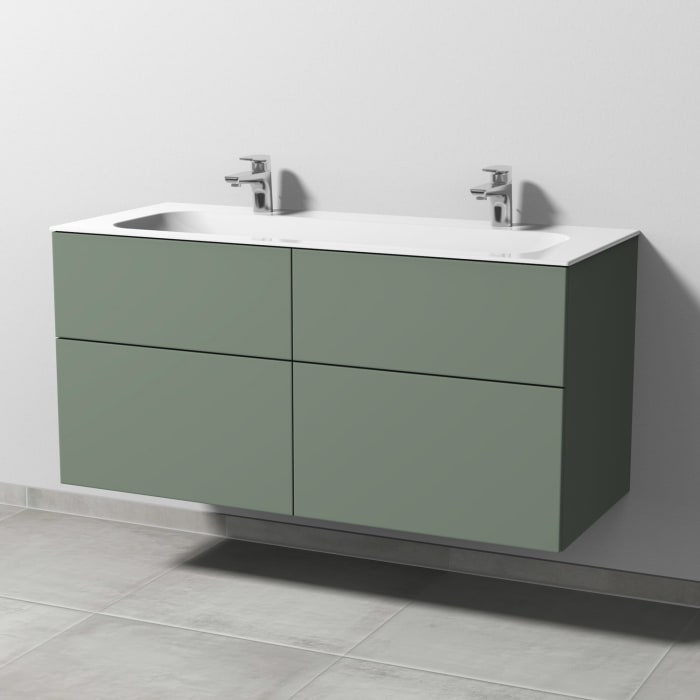 Sanipa 3way Unterschrank 120 cm, 4 Auszüge, Push to open mit Villeroy & Boch Finion Doppelwaschtisch