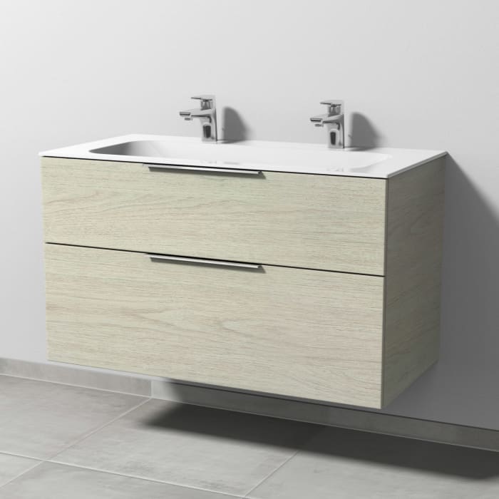 Sanipa 3way Kombination mit Keramik-Doppelwaschtisch Finion 100 cm, 2 Auszüge mit Aufsatz-Griff