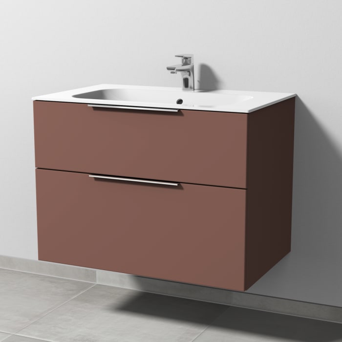 Sanipa 3way Unterschrank 80 cm, 2 Auszüge, Aufsatz-Griffe mit Villeroy & Boch Finion Waschtisch