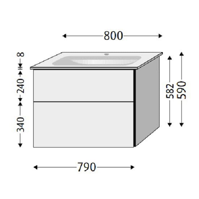 Sanipa 3way Unterschrank 80 cm, 2 Auszüge, Aufsatz-Griffe mit Villeroy & Boch Finion Waschtisch