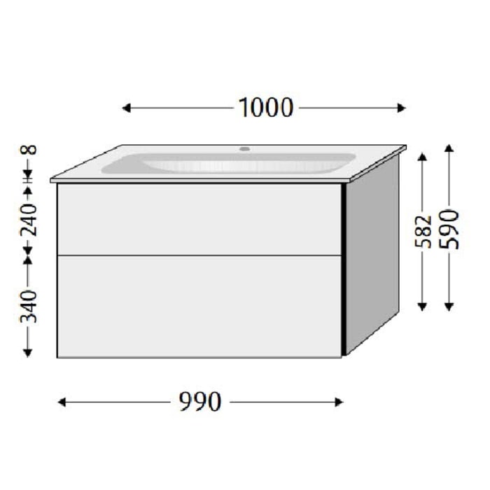 Sanipa 3way Unterschrank 100 cm, 2 Auszüge, Aufsatz-Griffe mit Villeroy & Boch Finion Waschtisch