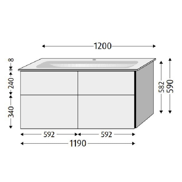Sanipa 3way Kombination mit Keramikwaschtisch Finion  120 cm, 4 Auszüge mit Aufsatz-Griff