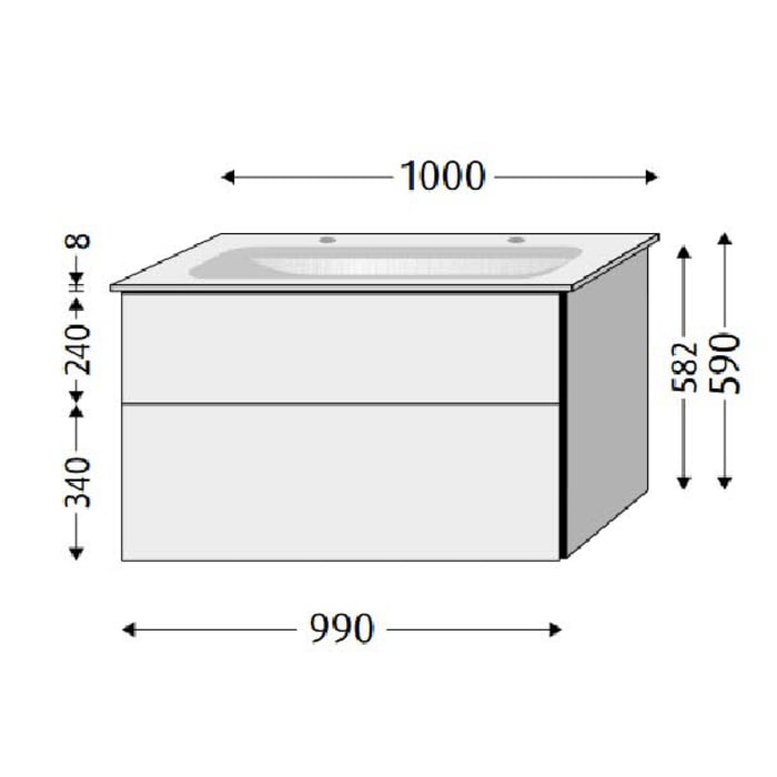 Sanipa 3way Kombination mit Keramik-Doppelwaschtisch Finion 100 cm, 2 Auszüge mit Aufsatz-Griff