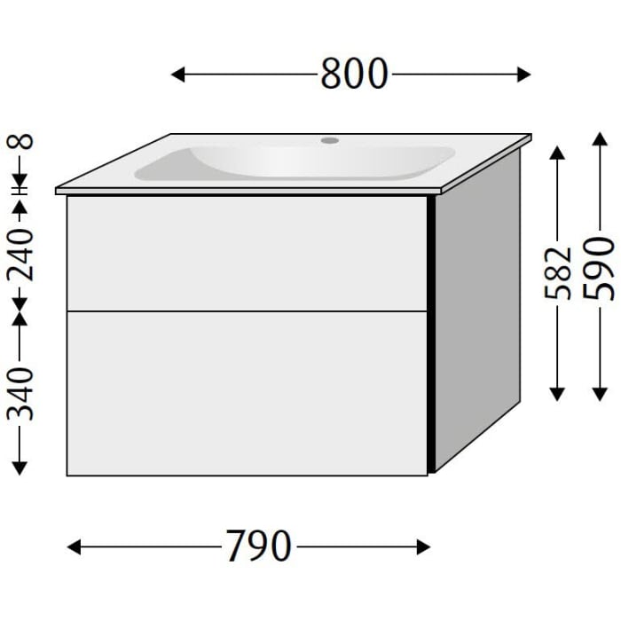 Sanipa 3way Unterschrank 80 cm, 2 Auszüge, Push to open mit Villeroy & Boch Finion Waschtisch