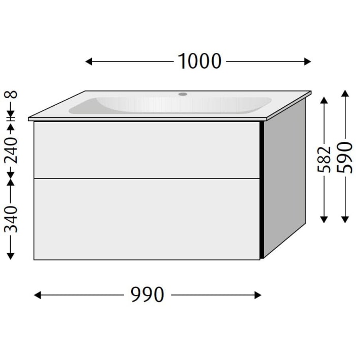 Sanipa 3way Unterschrank 100 cm, 2 Auszüge, Push to open mit Villeroy & Boch Finion Waschtisch