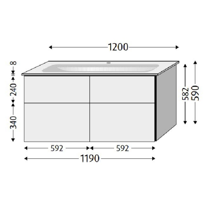 Sanipa 3way Kombination mit Keramikwaschtisch Finion 120 cm, 4 Auszüge mit Push to open