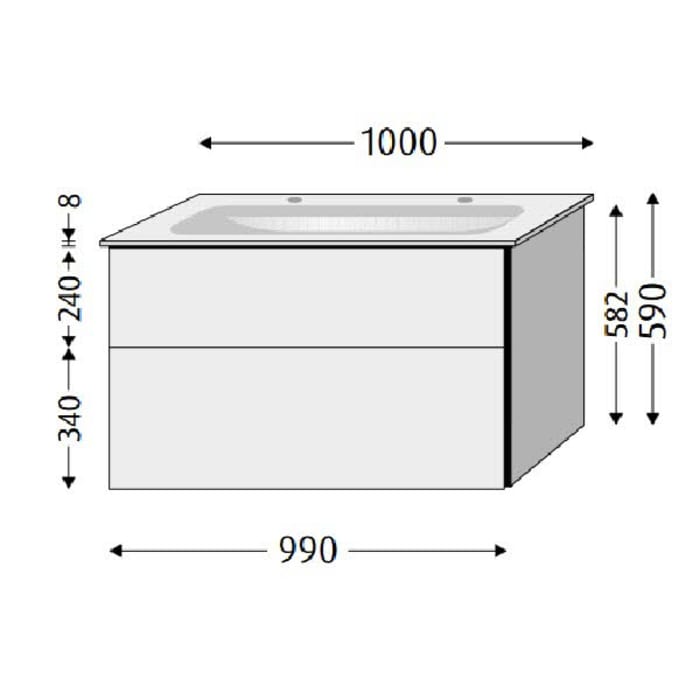 Sanipa 3way Unterschrank 100 cm, 2 Auszüge, Push to open mit Villeroy & Boch Finion Doppelwaschtisch