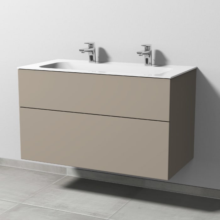 Sanipa 3way Unterschrank 100 cm, 2 Auszüge, Push to open mit Villeroy & Boch Finion Doppelwaschtisch