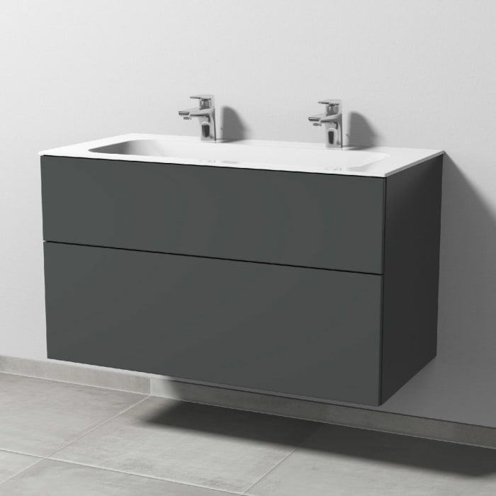 Sanipa 3way Unterschrank 100 cm, 2 Auszüge, Push to open mit Villeroy & Boch Finion Doppelwaschtisch