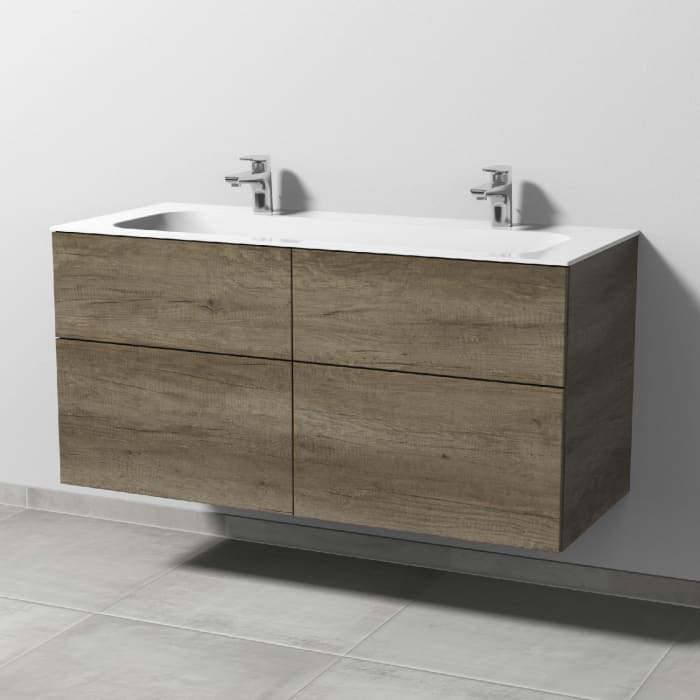 Sanipa 3way Unterschrank 120 cm, 4 Auszüge, Push to open mit Villeroy & Boch Finion Doppelwaschtisch