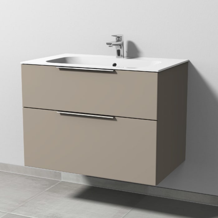 Sanipa 3way Unterschrank 80 cm, 2 Auszüge, Aufsatz-Griffe mit Villeroy & Boch Finion Waschtisch