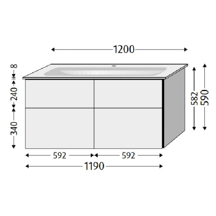 Sanipa 3way Kombination mit Keramikwaschtisch Finion 120 cm, 4 Auszüge mit Push to open