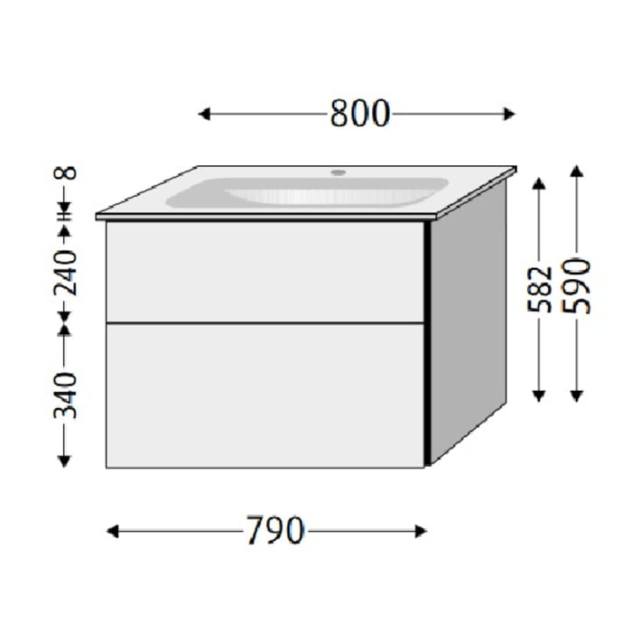 Sanipa 3way Unterschrank 80 cm, 2 Auszüge, Aufsatz-Griffe mit Villeroy & Boch Finion Waschtisch