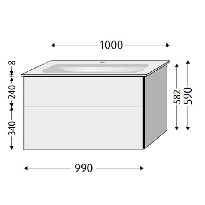 Sanipa 3way Unterschrank 100 cm, 2 Auszüge, Aufsatz-Griffe mit Villeroy & Boch Finion Waschtisch