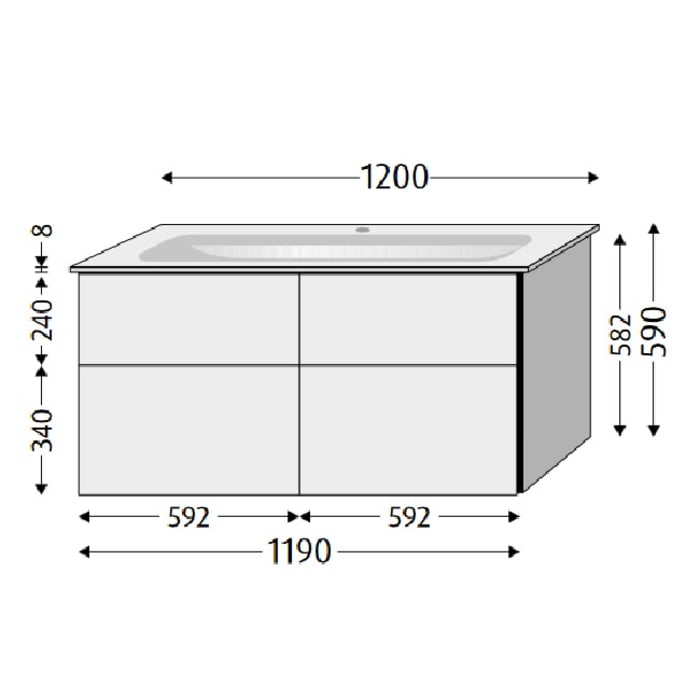 Sanipa 3way Kombination mit Keramikwaschtisch Finion  120 cm, 4 Auszüge mit Aufsatz-Griff